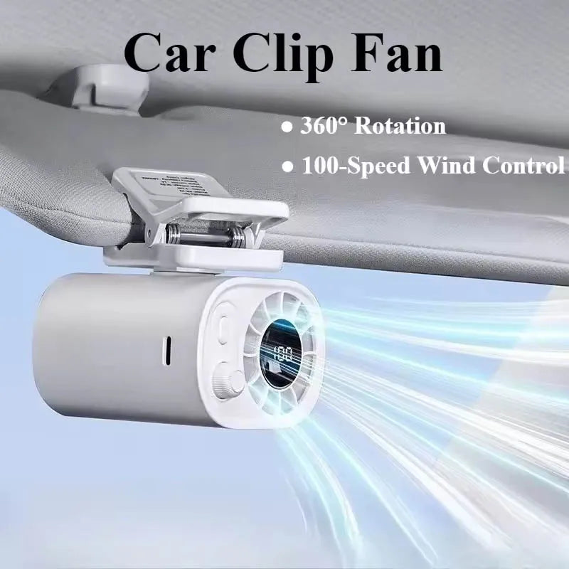 Car Clip on Fan Outdoor Clip Umbrella Fan Waist Clip Electric Fan 360° Rotatable 100-Speed USB Rechargeable Desktop Cooling Fan