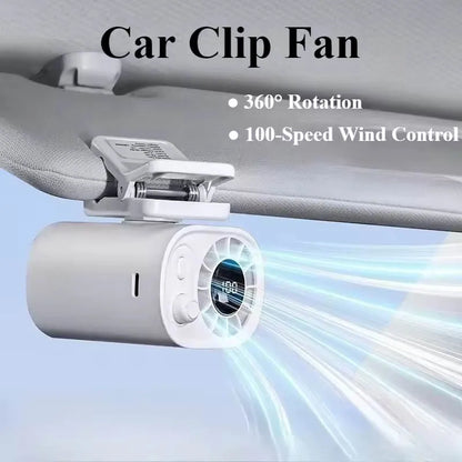 Car Clip on Fan Outdoor Clip Umbrella Fan Waist Clip Electric Fan 360° Rotatable 100-Speed USB Rechargeable Desktop Cooling Fan